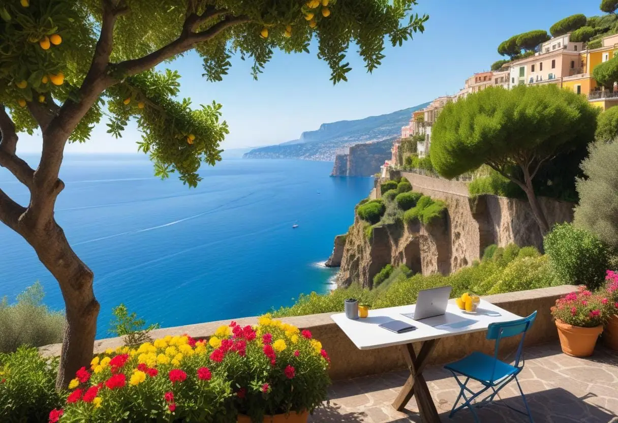 Upptäck hur digitala nomader njuter av coworking i Sorrento illustration